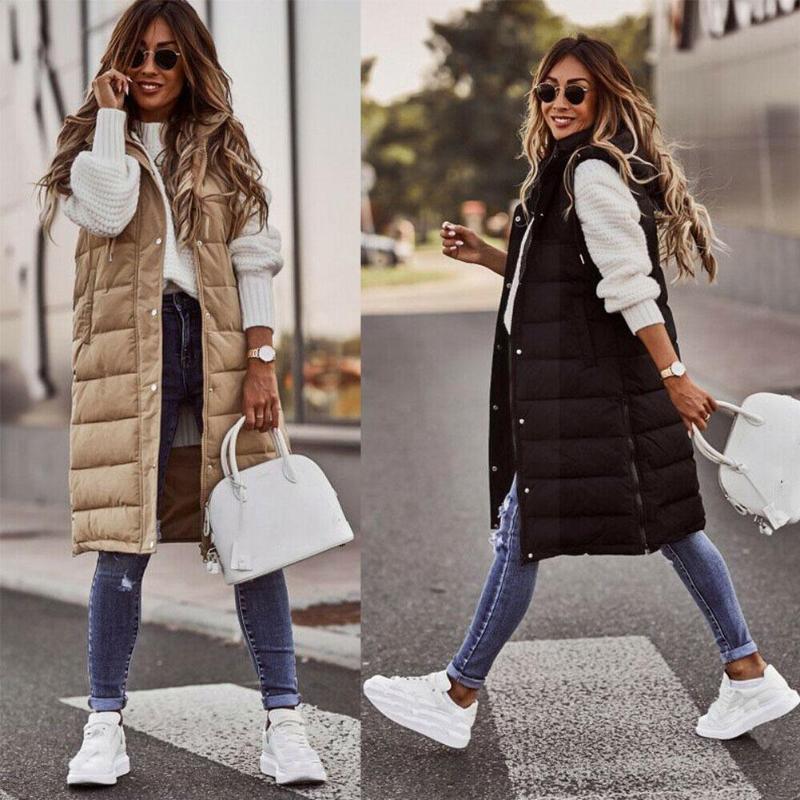 

Women's Vests Women Winter Coat Vest Fashion All-match Hooded Long Warm Keep Black Sleeveless Khaki A8h9, Black;white