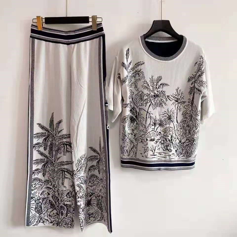 

516 2021 Summer Crew Neck Two Pieces Sets Regular Short Sleeve Panelled Sweater Fashion Sweater Luxury SC, White