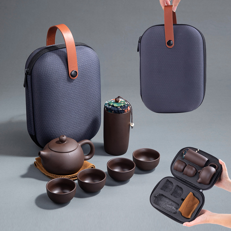 

Portable Travel Tea Set Kung Fu Ceramic One Pot Four Cups Office Business Gifts