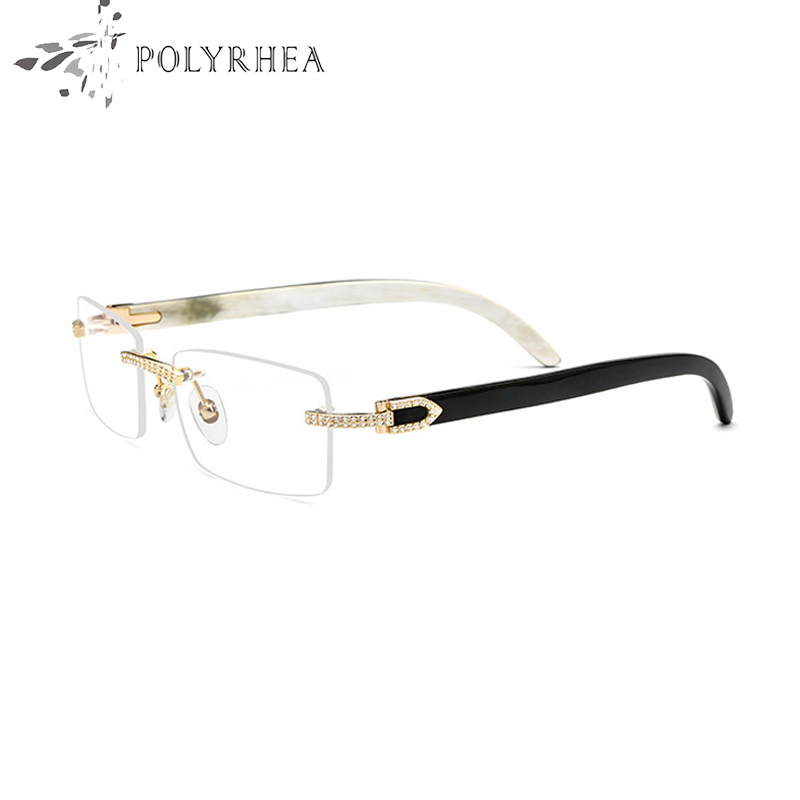 

Fashion Luxury Buffalo Horn Glasses Frames Men Women Rimless Diamonds Africa Natural Hybrid legs Free original packaging