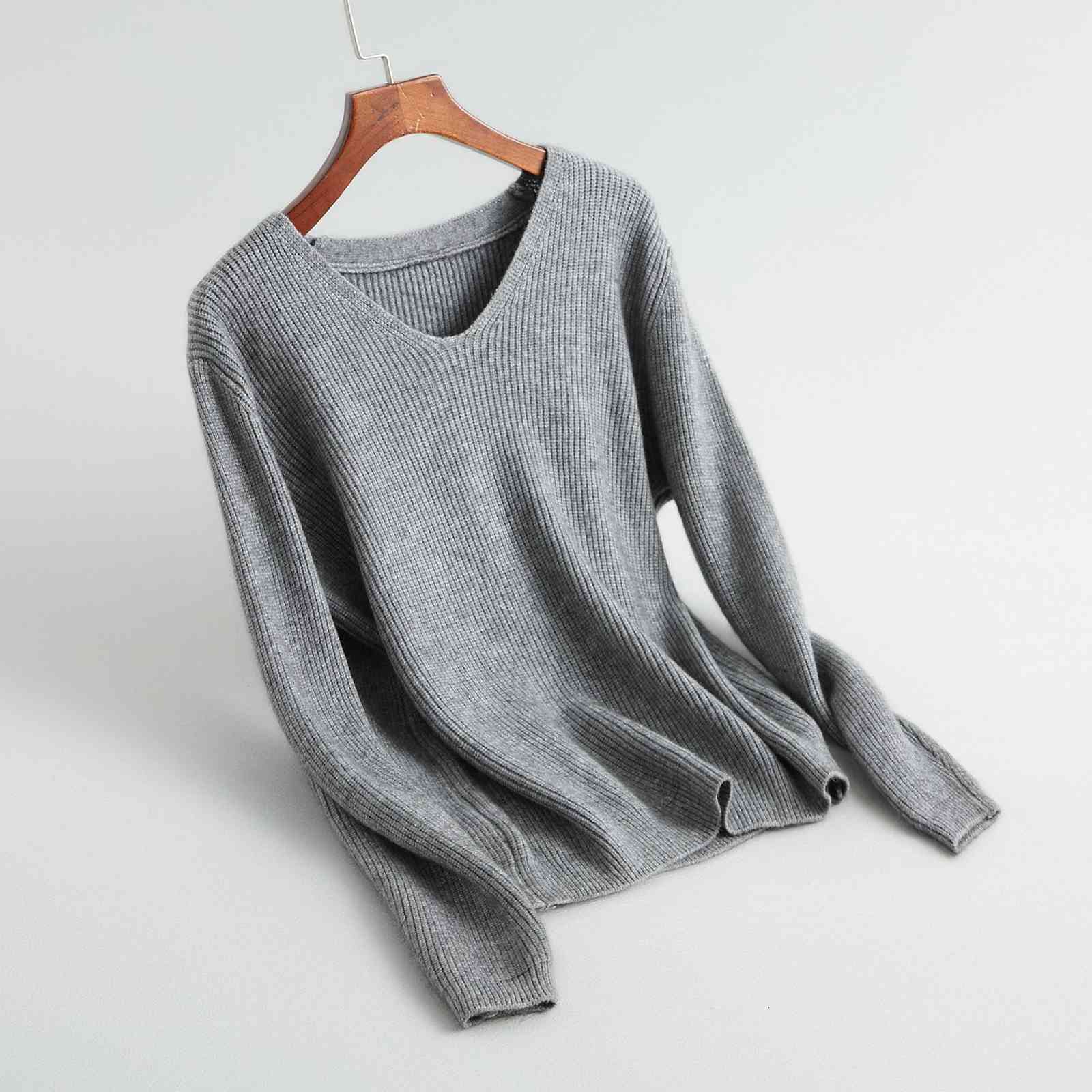 

women's sweaters sweater knitted with low-cut v, casual loose sweater for women, white, basic, autumn and winter tc4y, White;black