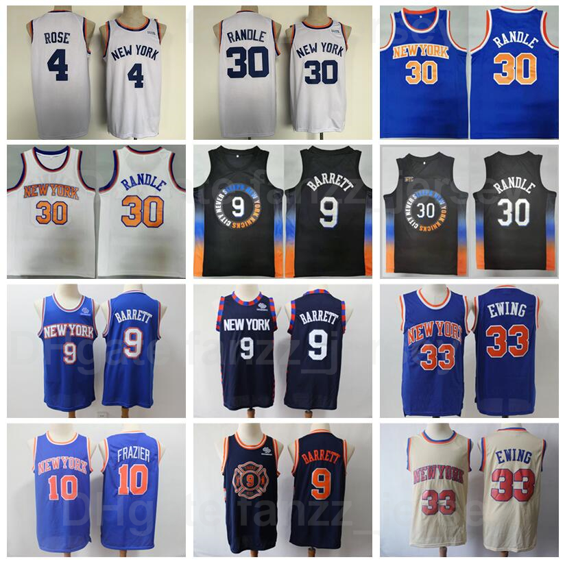 

Men Basketball RJ Barrett Jersey 9 Derrick Rose 4 Julius Randle 30 Vintage Patrick Ewing 33 Retro Blue Beige Black White Team Away For Sport Fans Breathable High/Good, 30 blue