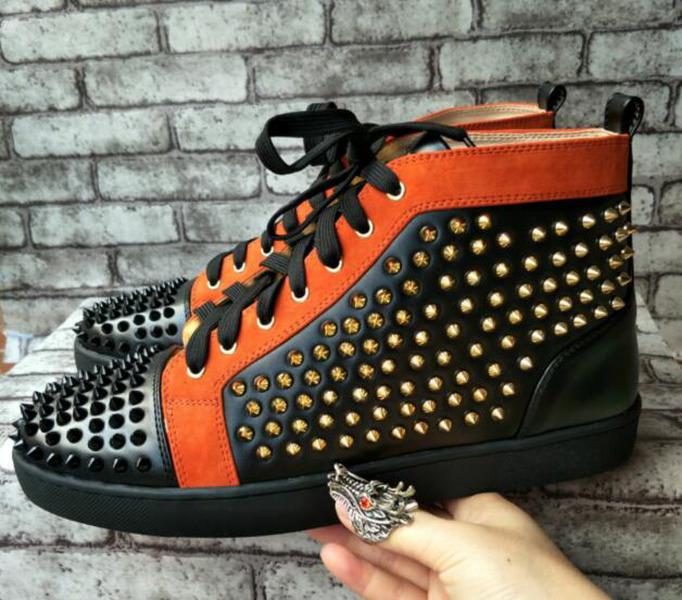 

Designers Louboutin CL Christian luxurys wholesale New Red Bottom Rivets Shoes Men High Top Casual Shoes Fashion Luxury vqf, Blue