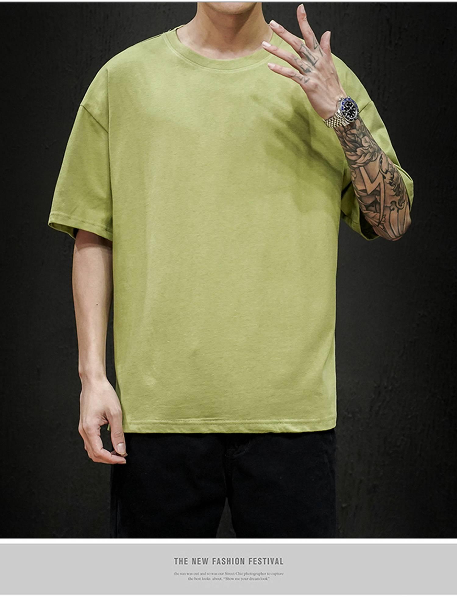 

2021 New Summer Men T Shirt Fashion Solid Mens Oversized Hip Hop Short Sleeve Casual Cotton Men Streetwear Top Tees white green, Multi