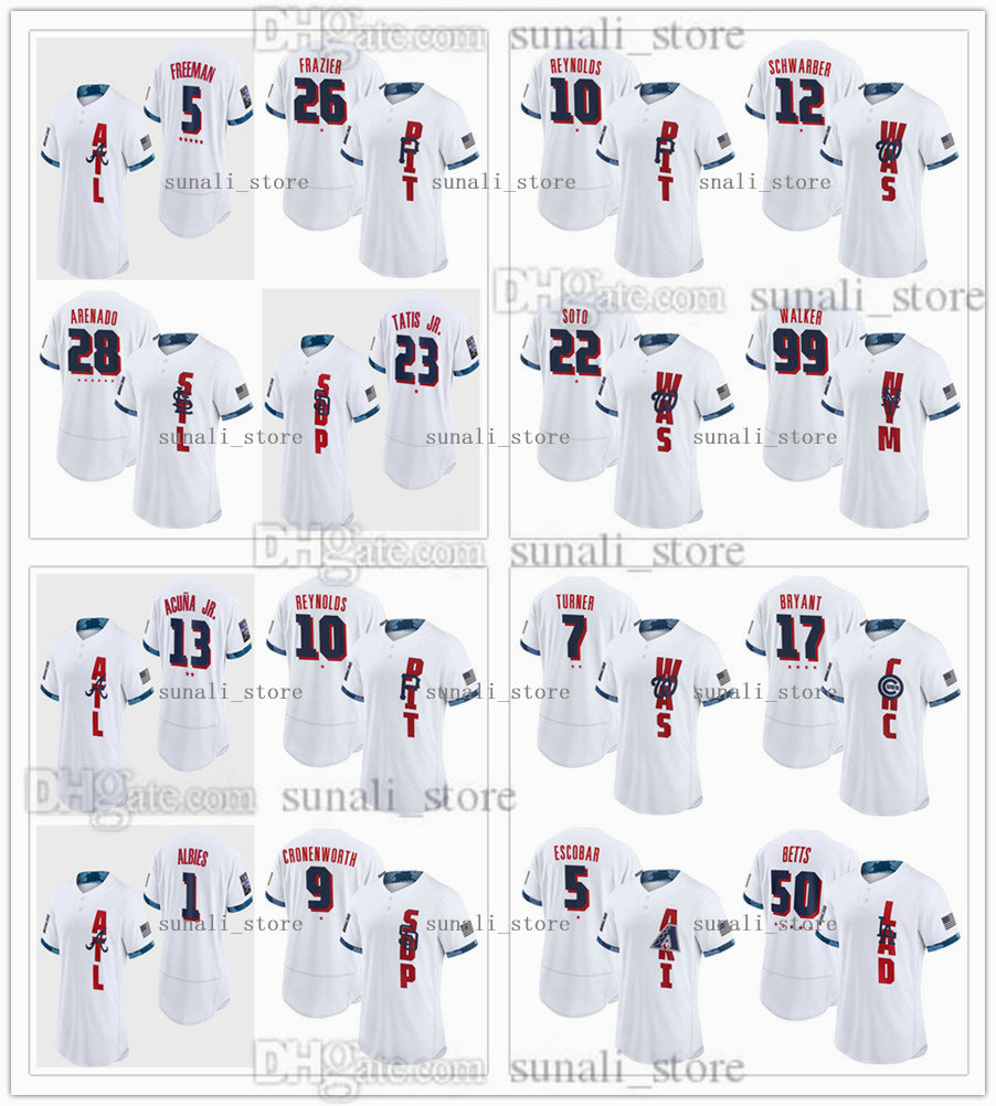

2021 All-Star Game Baseball Jersey Freddie Freeman Adam Frazier Nolan Arenado Fernando TatÃ­s Ronald AcuÃ±a Jr. J.T. Realmuto Ozzie Albies Jak, Blue;black