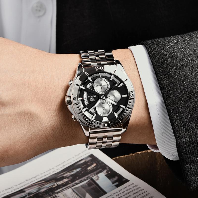 

Wristwatches BENYAR Luxury Men Watch 30M Waterproof Stainless Steel Watches Top Brand Fashion Sports Chronograph Reloj Hombre, Blue