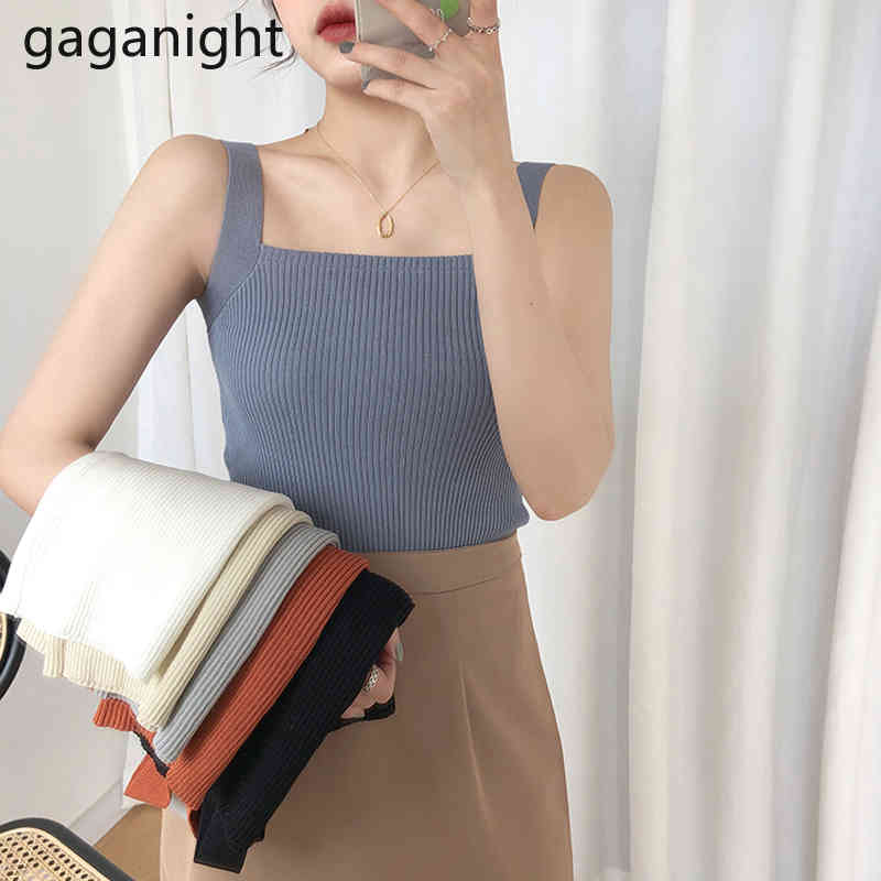 

Gaganight Ribbed Women Sexy Solid Summer Camis Crop Top Female Casual Knited Tank Tops Sleeveless Stretch Halter Top Streetwear 210519, Blue