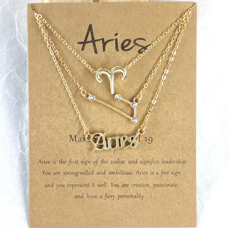 

12 zodiac Necklaces 3 Styles/set with Gift card constellation sign Pendant Silver chains Necklace For Men Women Jewelry in Bulk