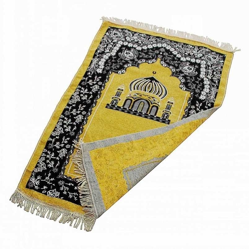 

Islamic Chenille Prayer Rug Mosque Floral Pattern Tassel Woven Muslim Carpet Mat 211204, Blue