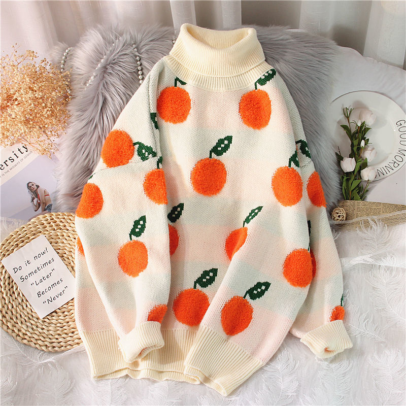 

EBAIHUI 2022 Autumn Winter Orange Sweaters Pullover Long Sleeve Sweater Jumper Men Women Knitted Jumpers Mujer Turtleneck Sweater, O-neck