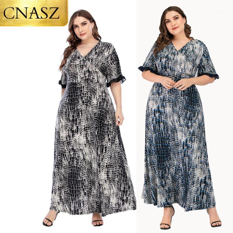

Ethnic Clothing 2021 Summer V-Neck Short Sleeve Dress Women's Printed Long Skirt Floral Plus Size Women Ladies Elegant