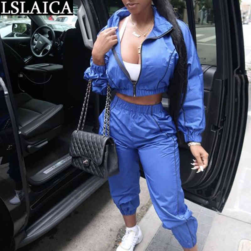 

Fashion Leisure Sports Set Solid Color Casual Slim Two Piece Outfits for Women Zipper Exposed Navel Roupas Femininas 210520, Blue