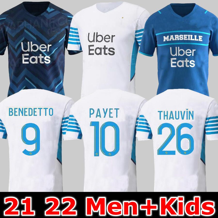 

21 22 Marseille soccer jersey Olympique De 2021 2022 OM MILIK maillot foot CUISANCE THAUVIN BENEDETTO KAMARA PAYET football shirts men + kids kit LUIS HENRIQUE ALVARO, 20/21 home kids