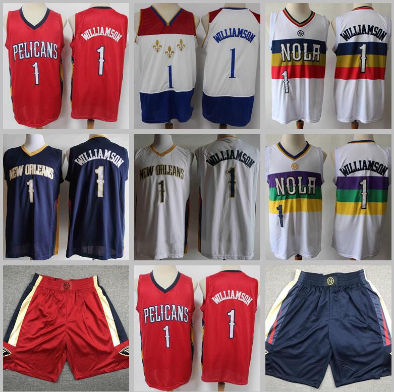 

Men S-2XL Basketball Jerseys Zion 1 Williamson jersey and short, Black;red