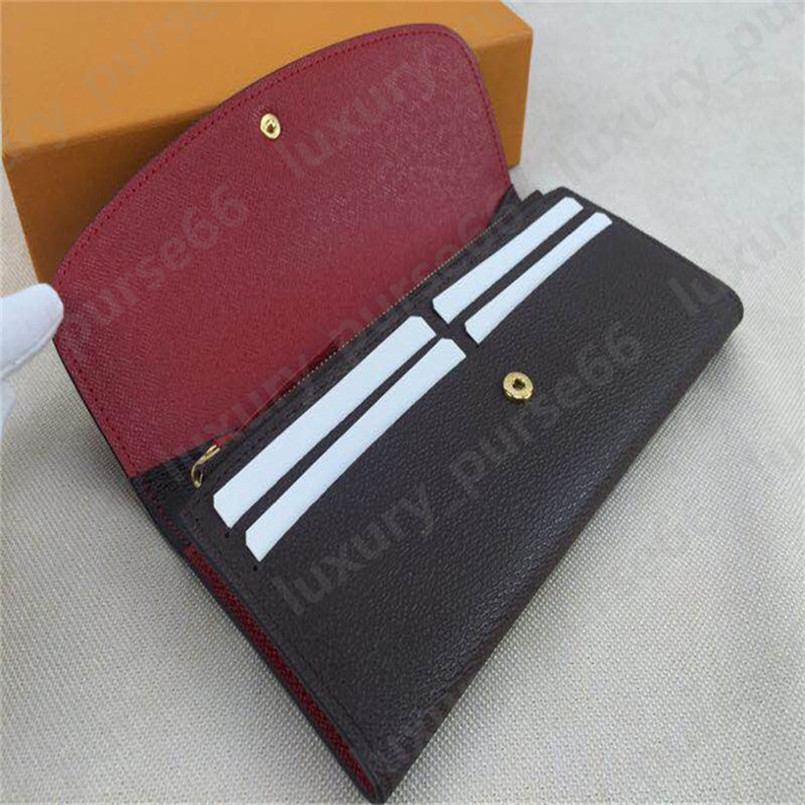 

Wholesale 9 colors fashion single zipper pocke men women leather wallet lady ladies long purse with orange box card 60136 luxury designer wallets, Lb81-1 brown floral+red