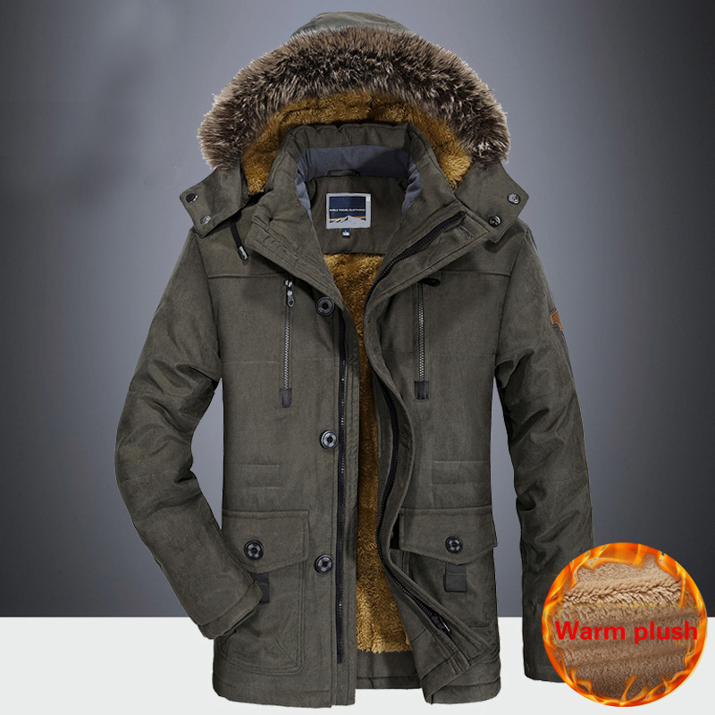 

Winter Jacket Men Thick Casual Mens Fur Collar Windproof Parkas Plus Size 8XL Velvet Warm Coat Men Branded Clothing, Black