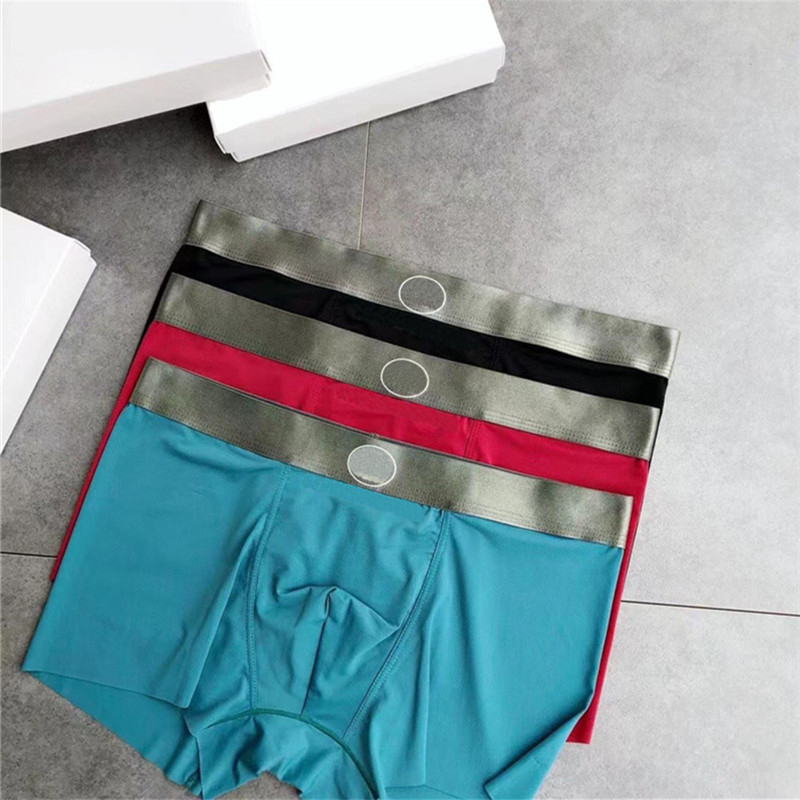 

Double Letter Men Underwear with Box Ice Silk Underpants Fashion Circle Men's Boxer Breathable Shorts Soft Male Briefs, As pic