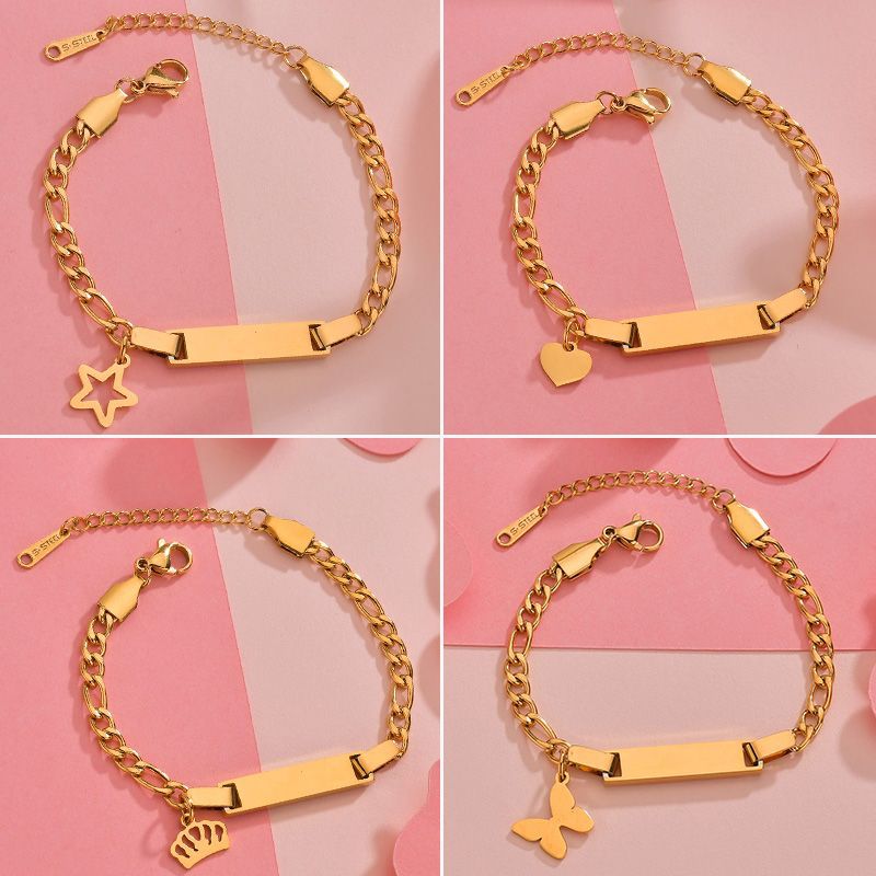 

Korean Style Gold Silver Stainless Steel Chain Bracelet Jewelry with Butterfly Heart Star Crown Charm Wholesale