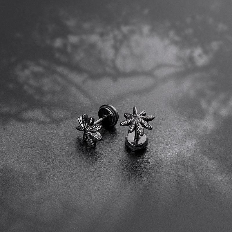

Stud Punk Leaves Earrrings Stainless Steel Piercing Jewelry Gift Ear Rings For Women Men, Golden;silver