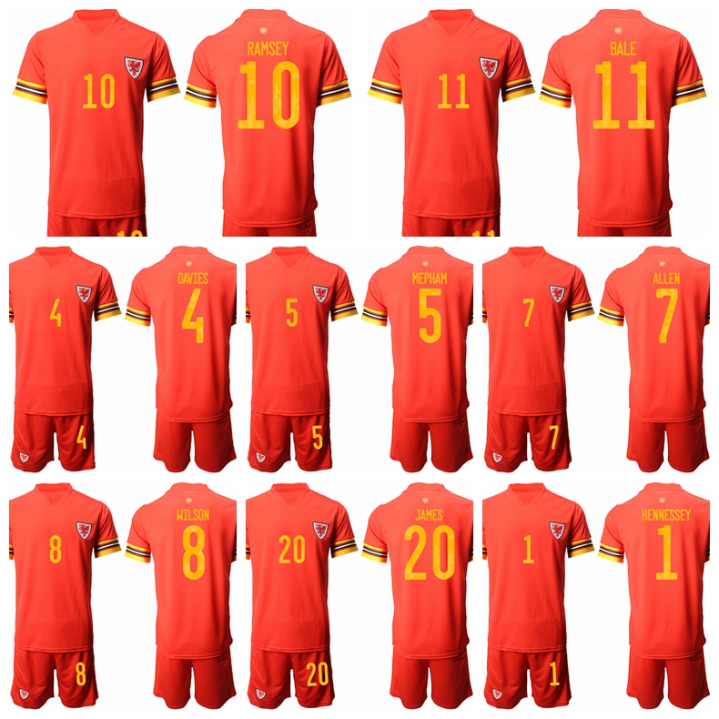 

Wales Soccer 11 Gareth Bale Jersey Set Home Red 18 Sam Vokes 16 Harry Wilson 6 Liam Williams National Team Football Shirt Kits