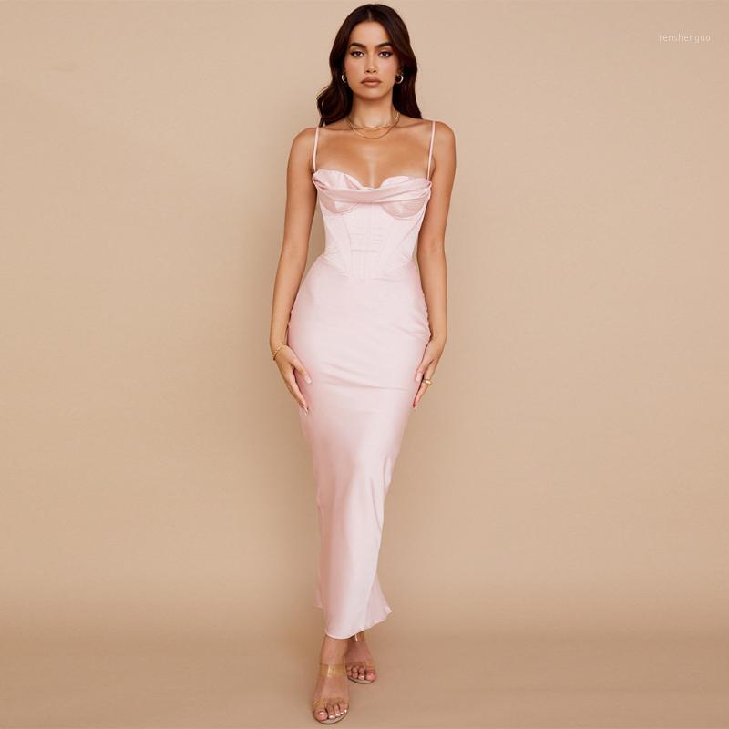 

Casual Dresses Double Layer Satin Bodycon Dress Women Party 2021 White House Of Cb Celebrity Evening Club, Pink