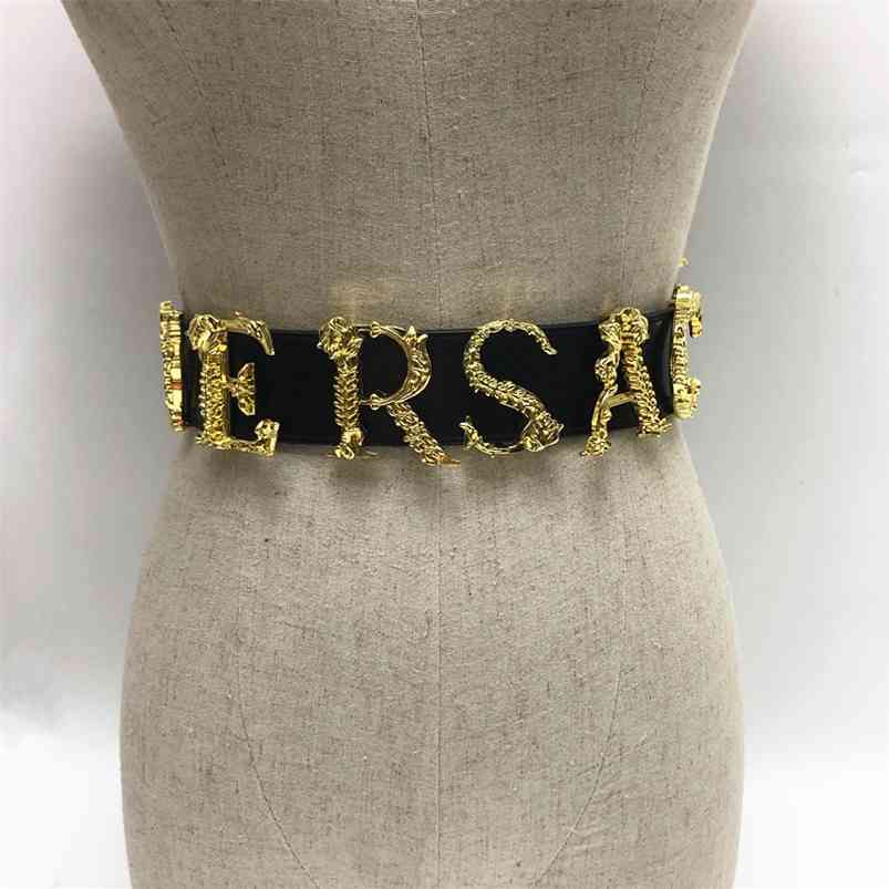 

Genuine Leather Belt for Women Luxury Brand Gold Letters Waistband Alloy Pin Buckle Vintage Designer Belt Women's Belts 210914, Black