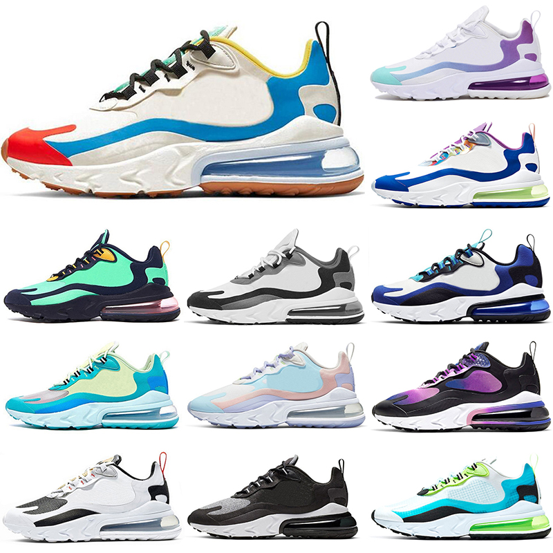 Vente en gros chaude originale réagissant de course chaussures de course 270 hommes femmes bulle pack camo crème crème bleu creveux violet Pâques