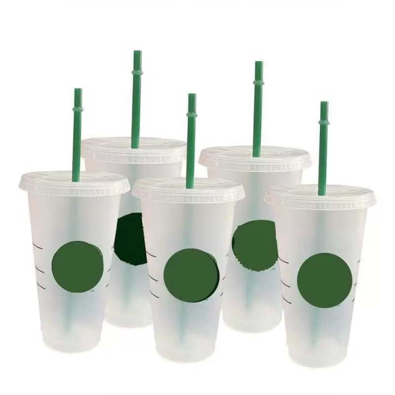 

Starbucks 24OZ/710ml Plastic Tumbler Reusable Clear Drinking Flat Bottom Cup Pillar Shape Lid Straw