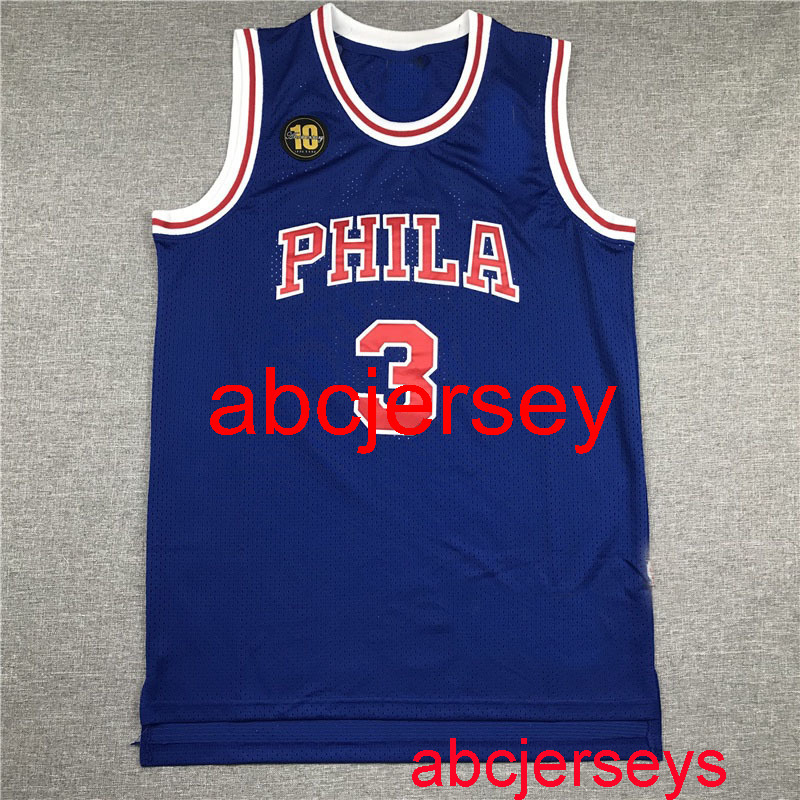 

Men' 3# Iverson 10th anniversary blue basketball jersey -XXL Vest
