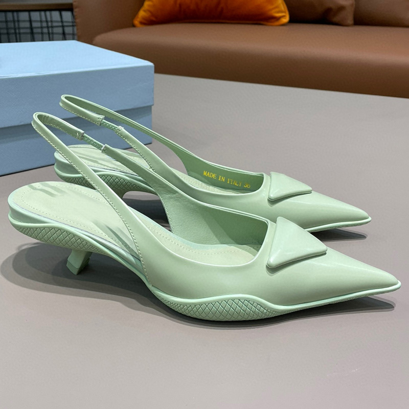 

high quality women's sandals designer shoes fashion pointy paint real leather back trip strap snake bottom middle heel, Yellow