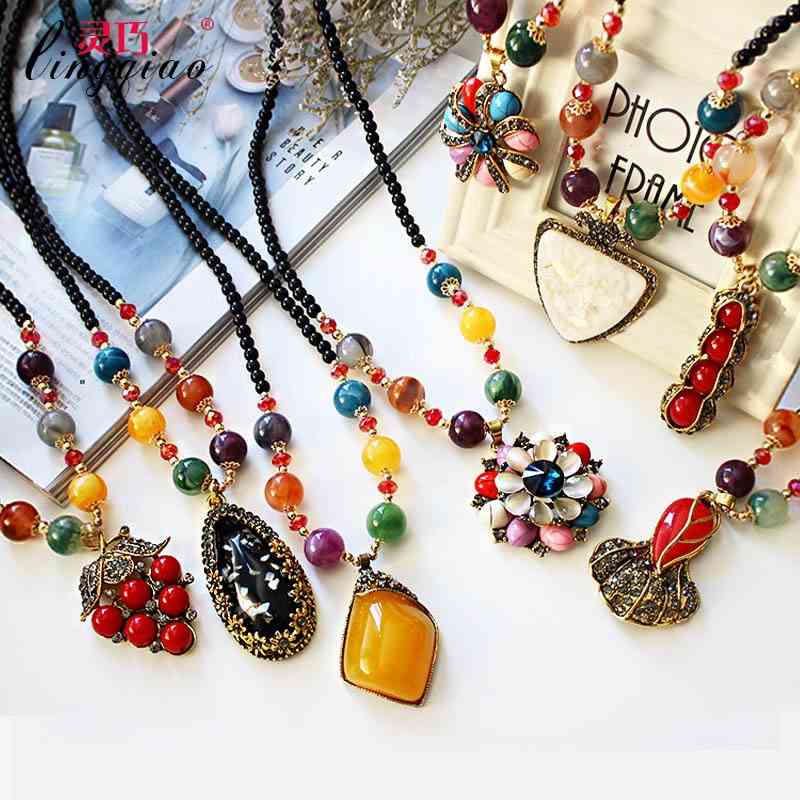 

japanese korean jewelry sweater long necklace accessories simple pendant versatile bead chain autumn and winter decoration, Black