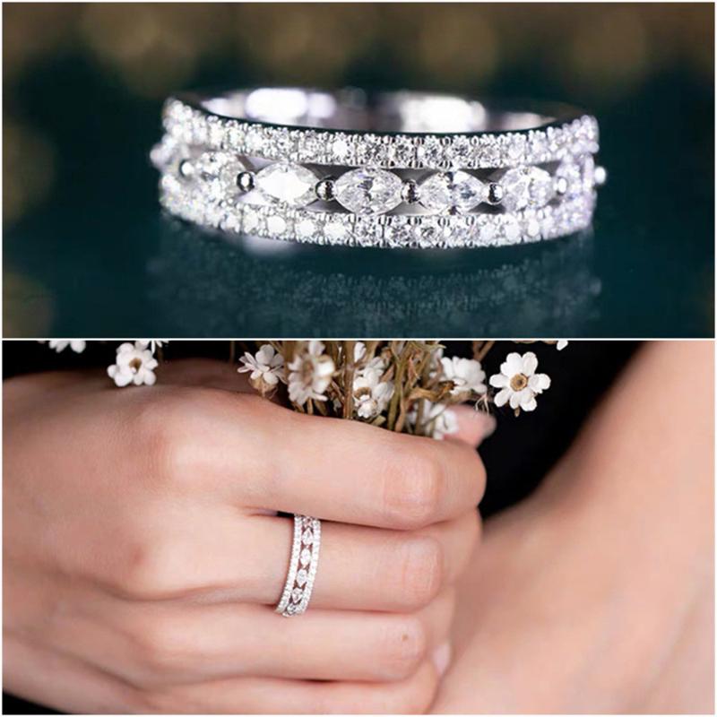 

Fashion Design Chic Crystal Zircon Diamonds Gemstones Rings For Women White Gold Silver Color Jewelry Bijoux Accessories Gifts Cluster