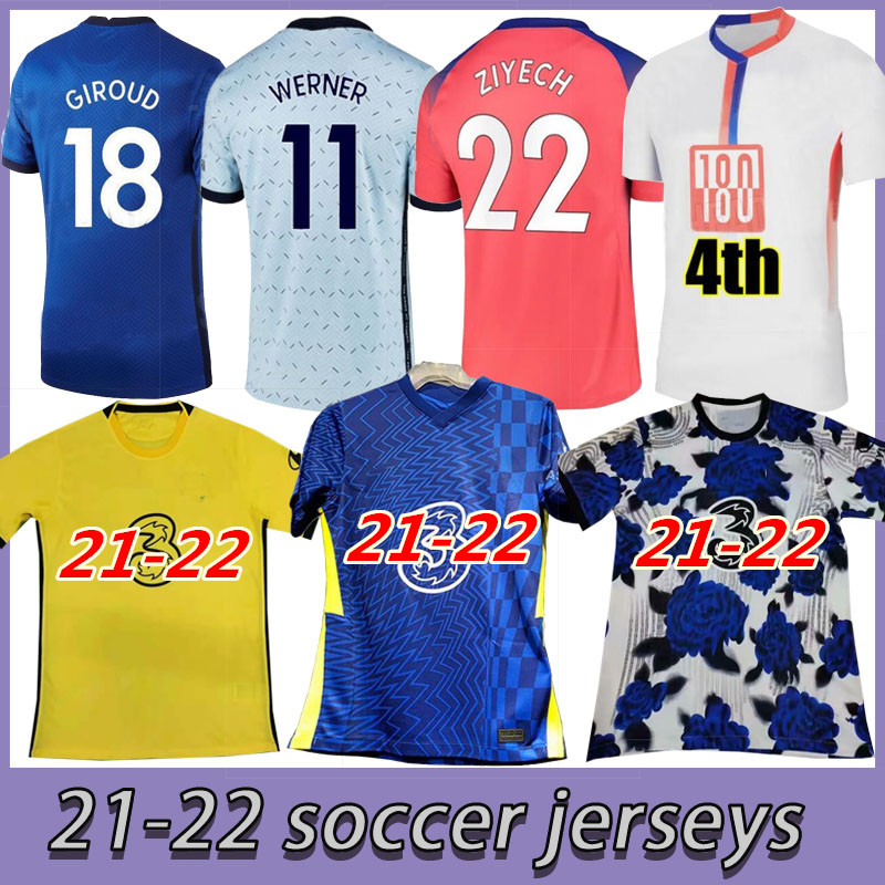 

21 22 WERNER HAVERTZ CHILWELL ZIYECH Soccer Jerseys 2021 PULISIC Football Shirt KANTE MOUNT 4th Men jersey, Black;yellow