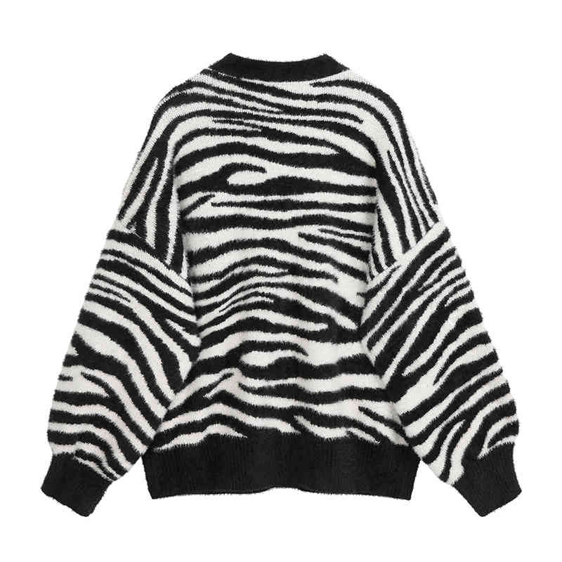 

Women's Fur & Faux Long women's jacket knitted, low-cut v, vintage, zebra print, long sleeve, elegant, T9OK, 1# shoe box