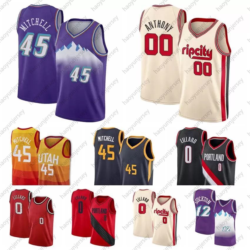 

Mens 45 Donovan Jersey Mitchell 0 Damian 27 Rudy Lillard Malone John 12 Stockton Karl 32 Carmelo Anthony Basketball Jerseys, As photo