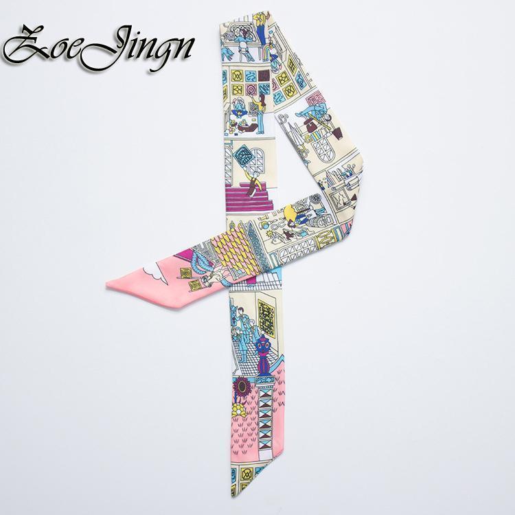 

City Life Print Small Silk Scarfs For Women 5 Colors Luxury Ribbon Bag Tied Handle Scarves1