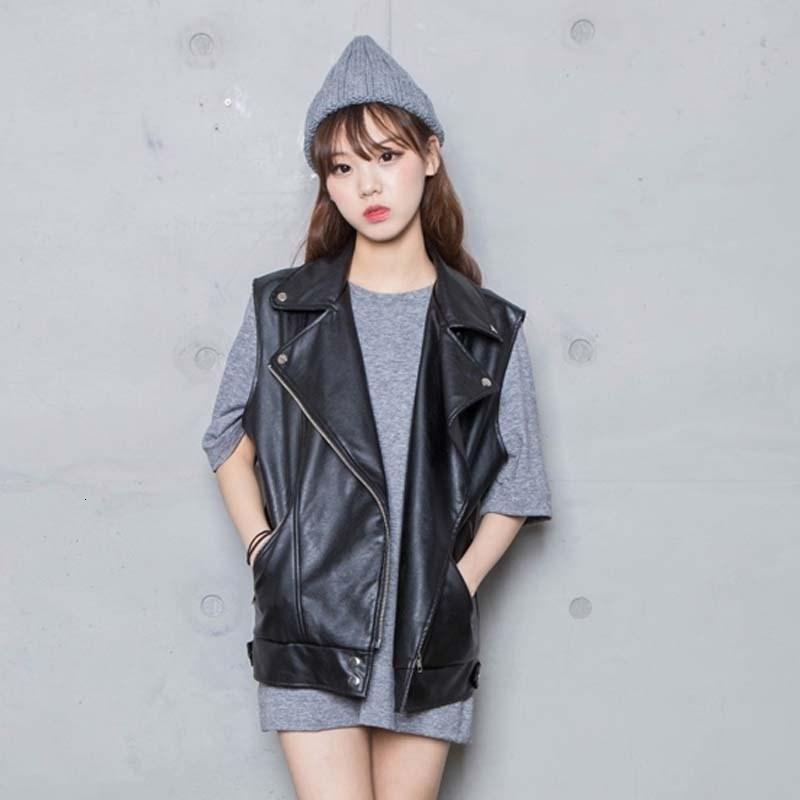 

Biker Fashion Genuine Motorcycle Leather Vest Women Casual Loose Fit Sheep Waistcoat Steetwear Top Outwear Sleeveless Jacket Women's Ves, Black