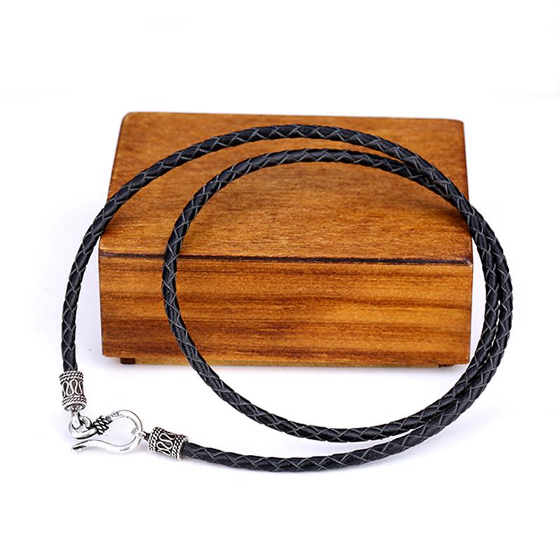 

Chains Guochao Retro 3mm Cowhide Rope Braided Leather Necklace With Peace Pattern Chain Head Men And Women Accessories, Silver