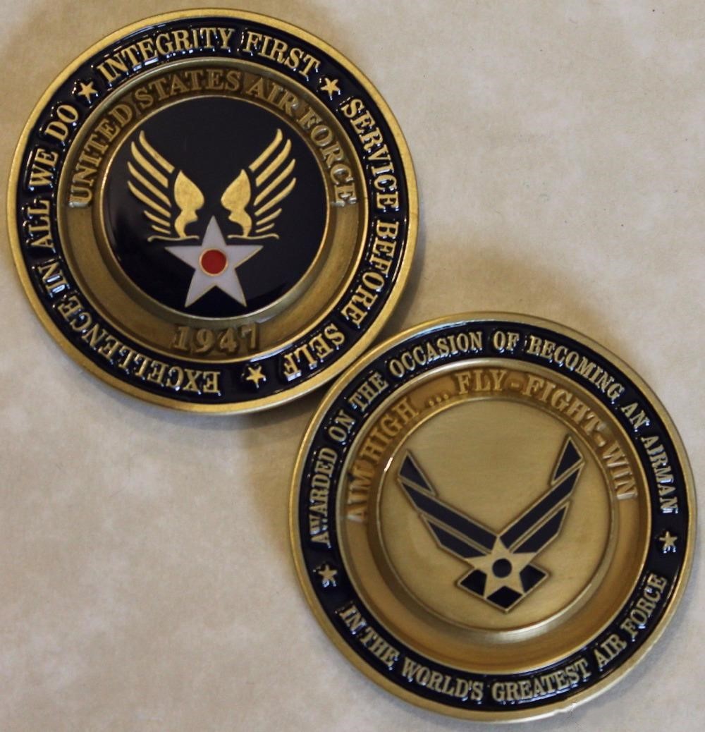

Gift Air Force Airman Award Aim High ... Fly Fight Win Challenge Coin / USAF / V2 cx