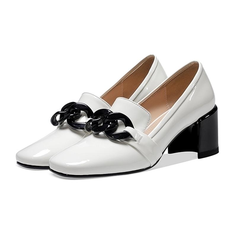 

Big Size Cow Leather Red Colors Chain Loafer High Heels Brand Spring Shoes Office Lady Dress Women Pumps L5f1, Black