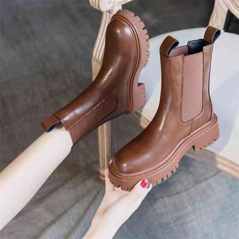 

dress shoes women's chelsea platform boots genuine leather 2021 autumn winter fashion brown black women ankle retro martin vsim