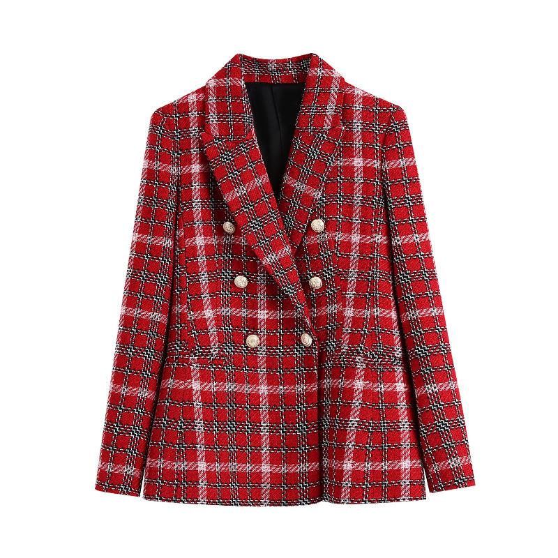

Women's Wool & Blends Autumn And Winter 2021 Coat Lattice Double Breasted Suit, Picture color