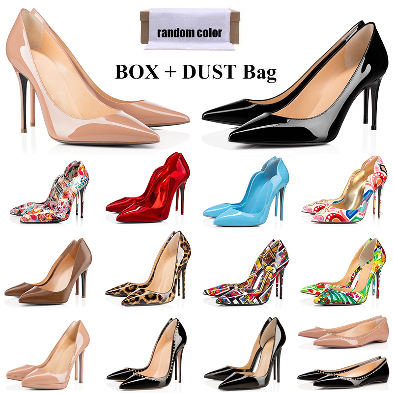 

With BOX red bottom heels shoes fashion designer women high heel 8cm 10cm 12cm So Kate Styles Graffiti Round Pointed Toes Pumps bottoms Dress sneakers, Black