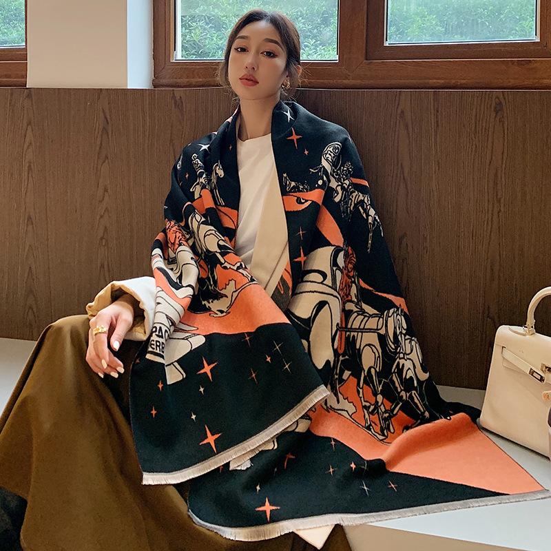 

Scarves Luxury Imitate Cashmere Long Scarf Unisex Man Women Fashion Star Horse Shawl Winter Big Bandana 190*60cm