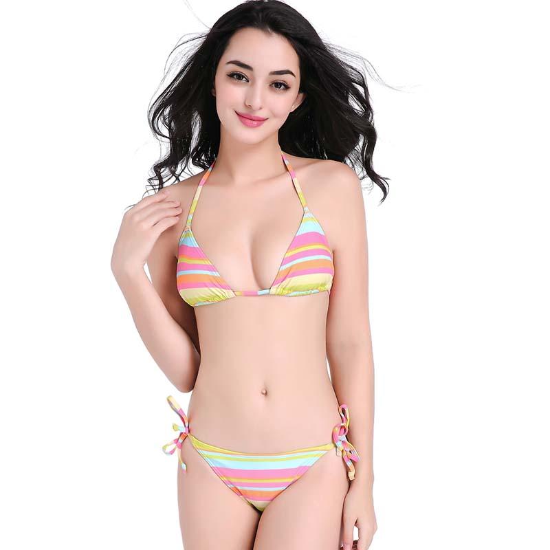 

Women' Swimwear Paotang Female 2021 Summer Southeast Asian Style Rainbow Striped Lace Bikini Two-Piece Suits Spring Beach, As shown
