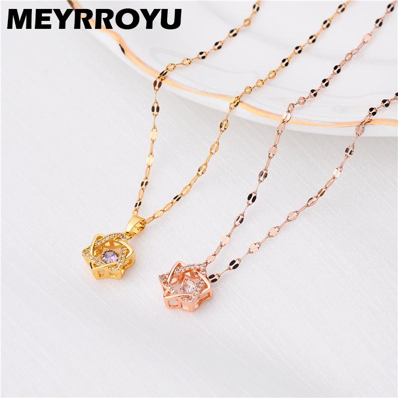 

Pendant Necklaces MEYRROYU Stainless Steel Romantic Six-pointed Star With Zircon Necklace For Women Gift Chain Fashion Jewelry Wholesale