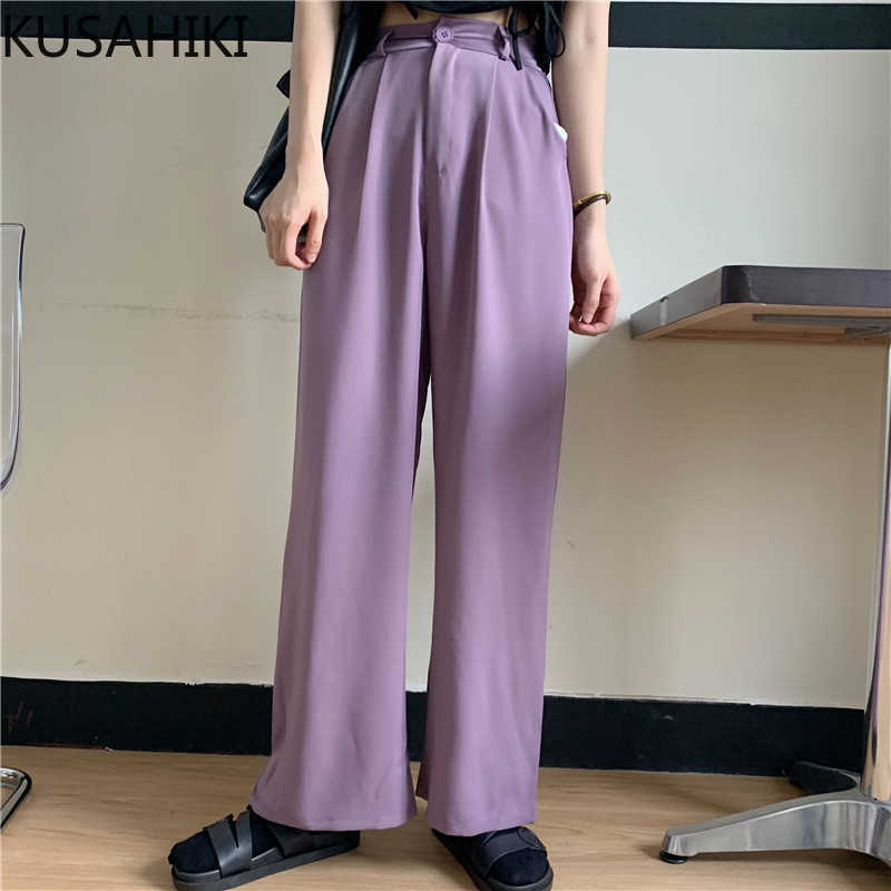 

KUSAHIKI High Waist Causal Women Pants Spring Korean Solid Trousers Elegant Femme Wide Leg Pants Pantalones Mujer 6F333 210602, White