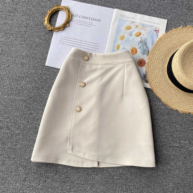 

DEAT Women Irregular High Elastic Waist Breasted Skirt Solid Color Slim Versatile Fashion Spring Summer 11B729 210709, Yellow