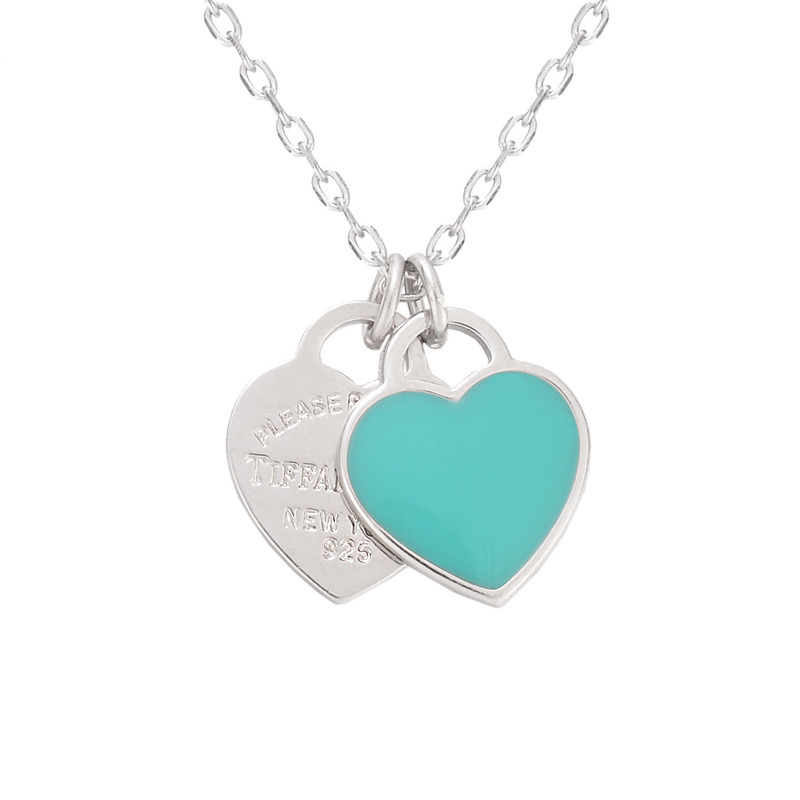 

Necklace Topmatop Europe and the United States S925 Sterling Silver Drop Gel Double Heart Pendant Ladies