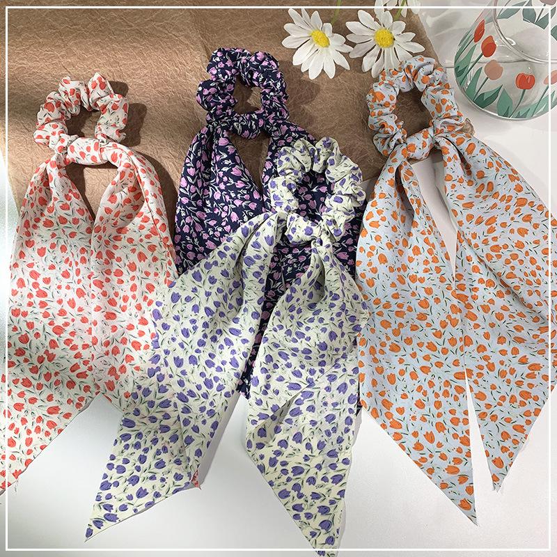 

Hair Accessories Free Korea Floral Print Scrunchies Women Long Ribbons Bohemian Ring Elastic Bands Ponytail